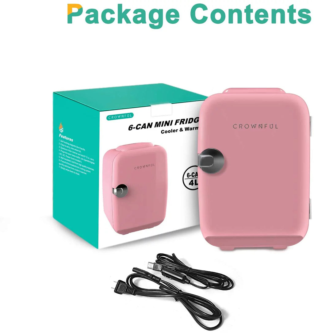 4 Liter 6 Can Portable Cooler and Warmer Pink Mini Fridge V52191