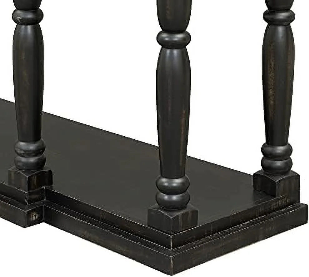 Vintage Wooden Console Table with 4 Drawers and Bottom Shelf Antique Black B109446