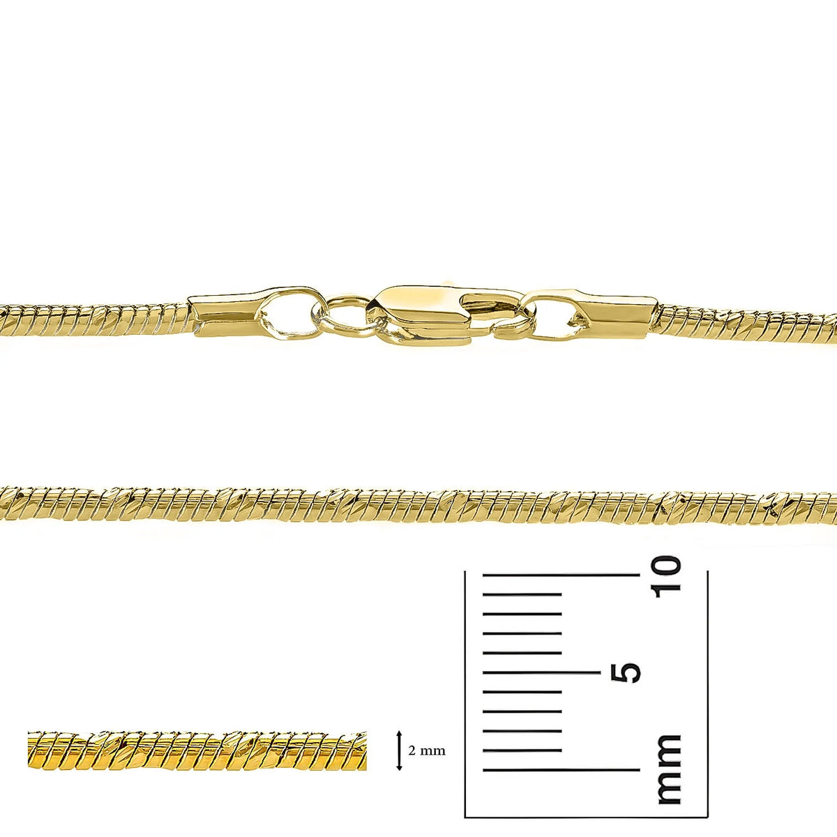 14k Yellow Gold Plated Snake Choker Chain Necklace, 16 inches V20196