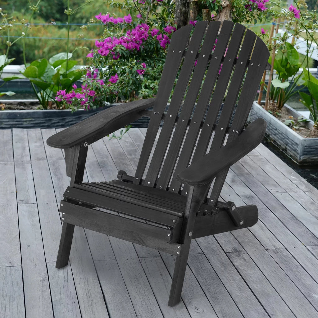 Folding Adirondack Chair Set of 2 Weather Resistant Wood Patio Chair Black P4602