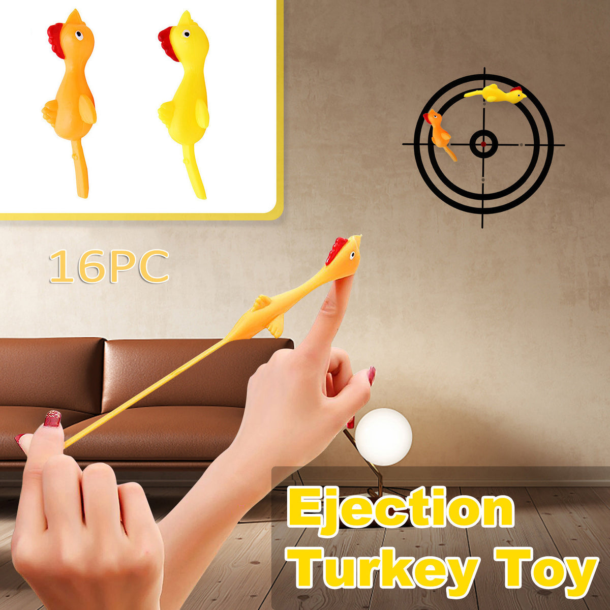 16 PCS Rubber Chicken Flying Toy B84272