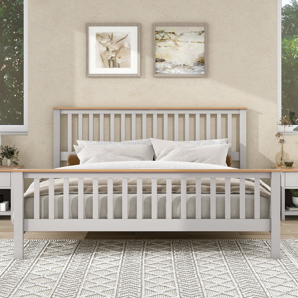 Gray Solid Platform Bed King Q77615