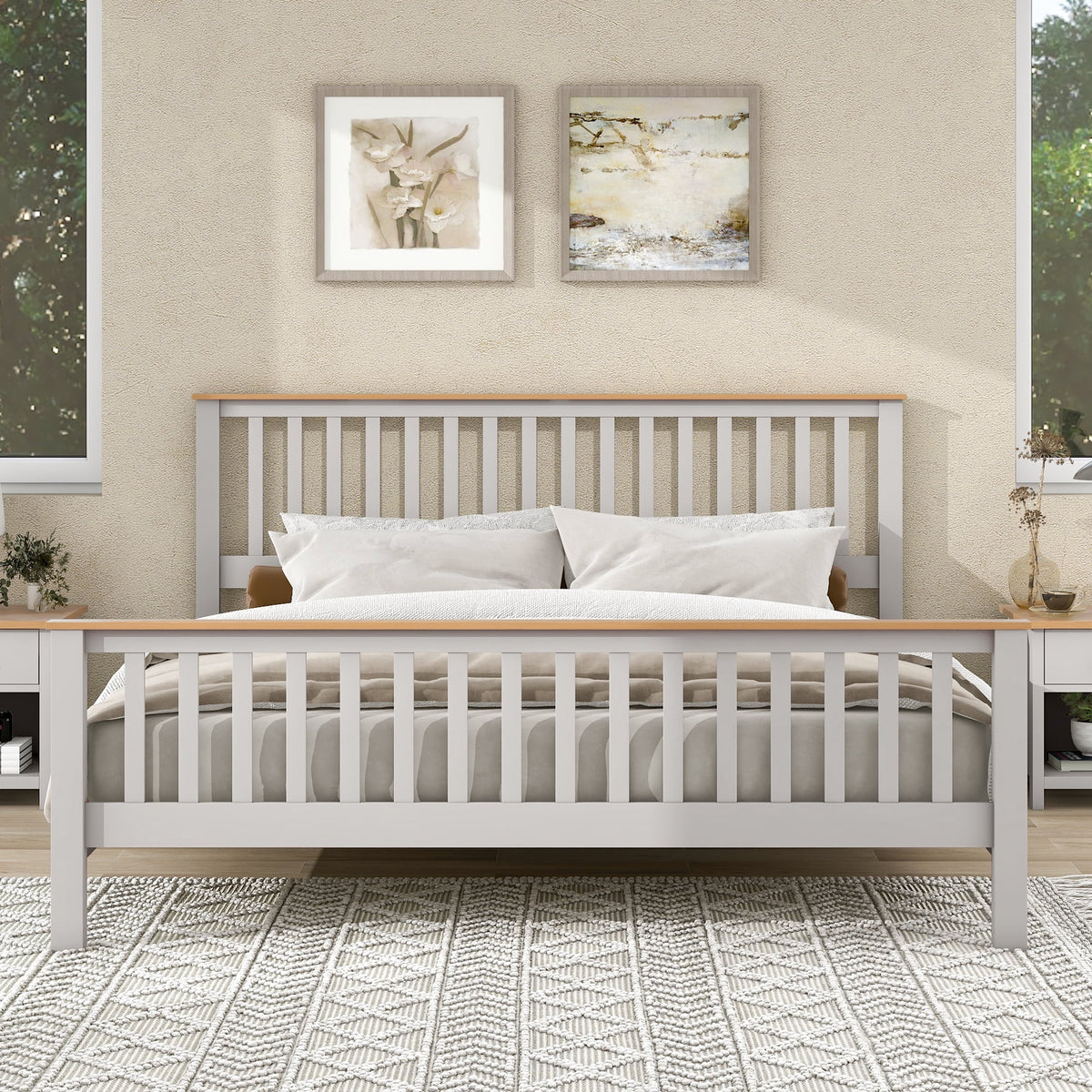 Gray Solid Platform Bed King Q77615
