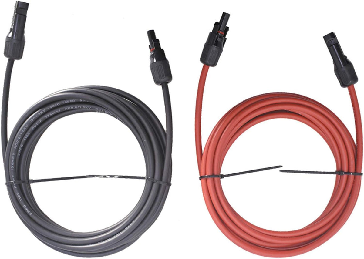 15FT 10AWG Black + Red 10 Gauge Solar Panel Extension Cable with Female and Male Connector, Pack of 2 A815441