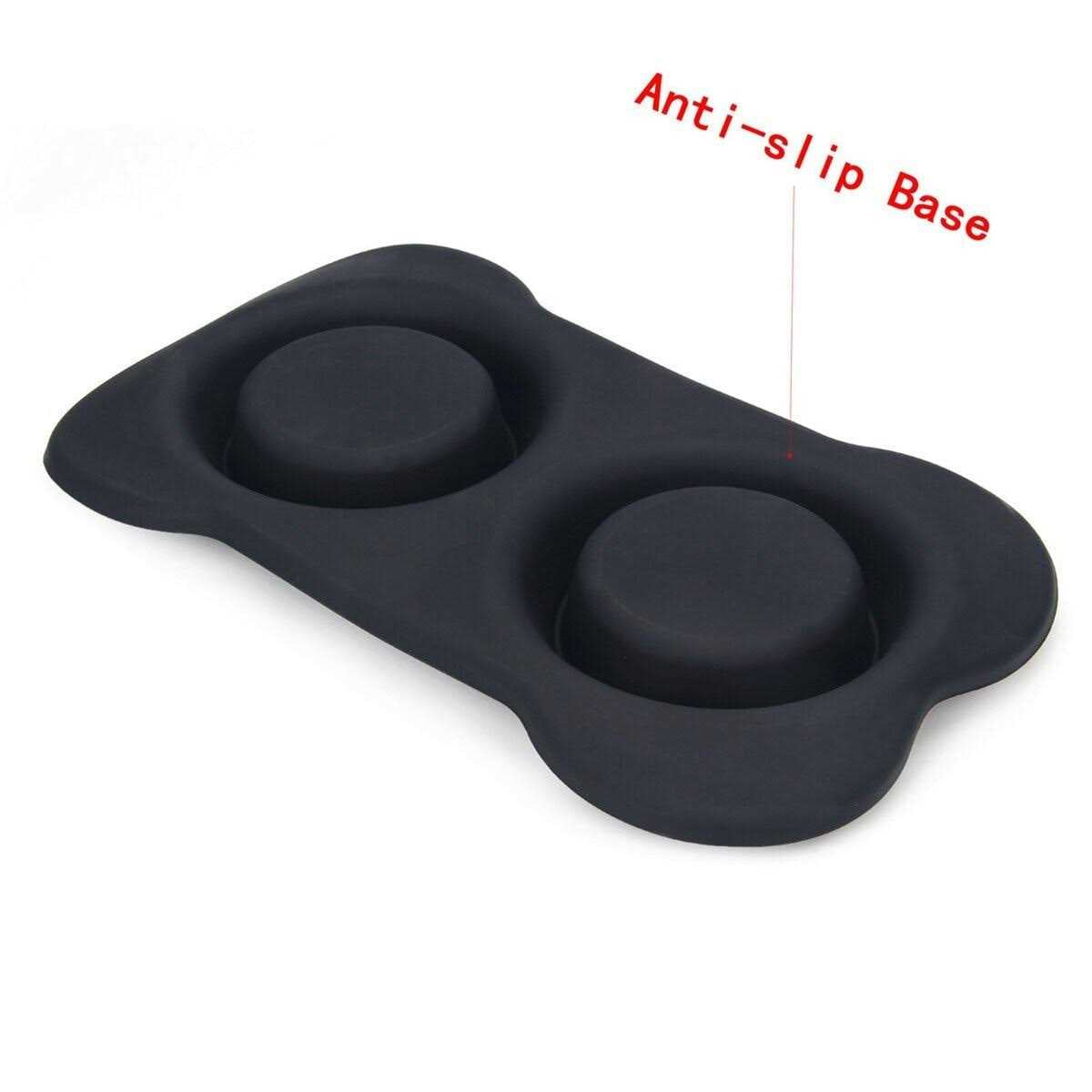 2 Stainless Steel Dog Bowl with Non-Skid Silicone Mat and Food Scoop O4651