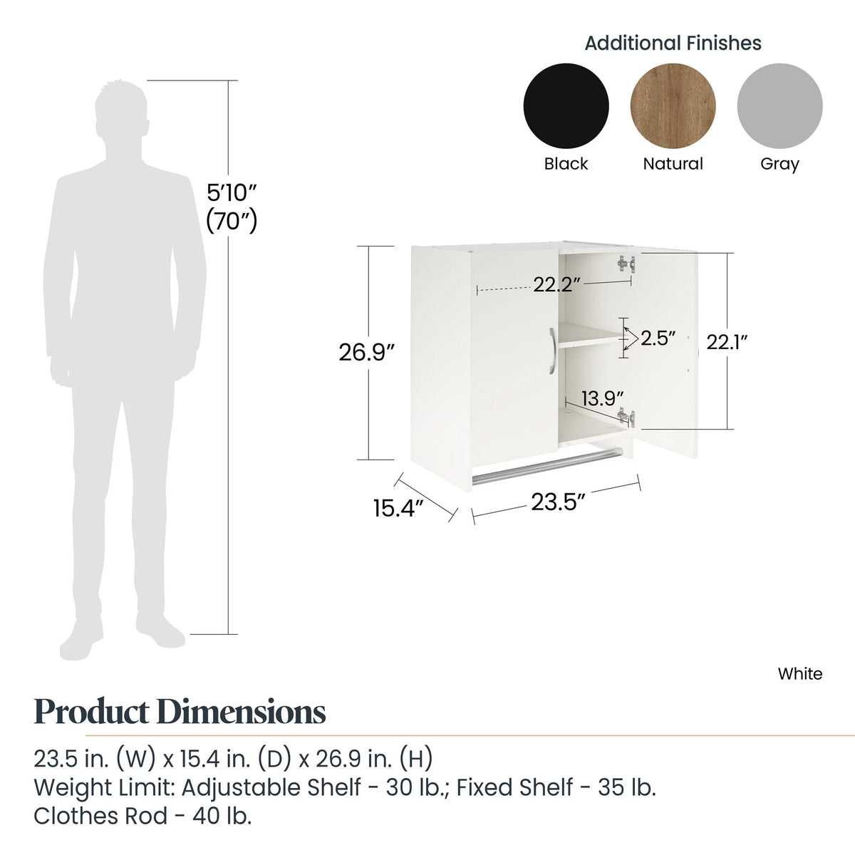 2 Door Wall Storage Cabinet with Hanging Rod X442