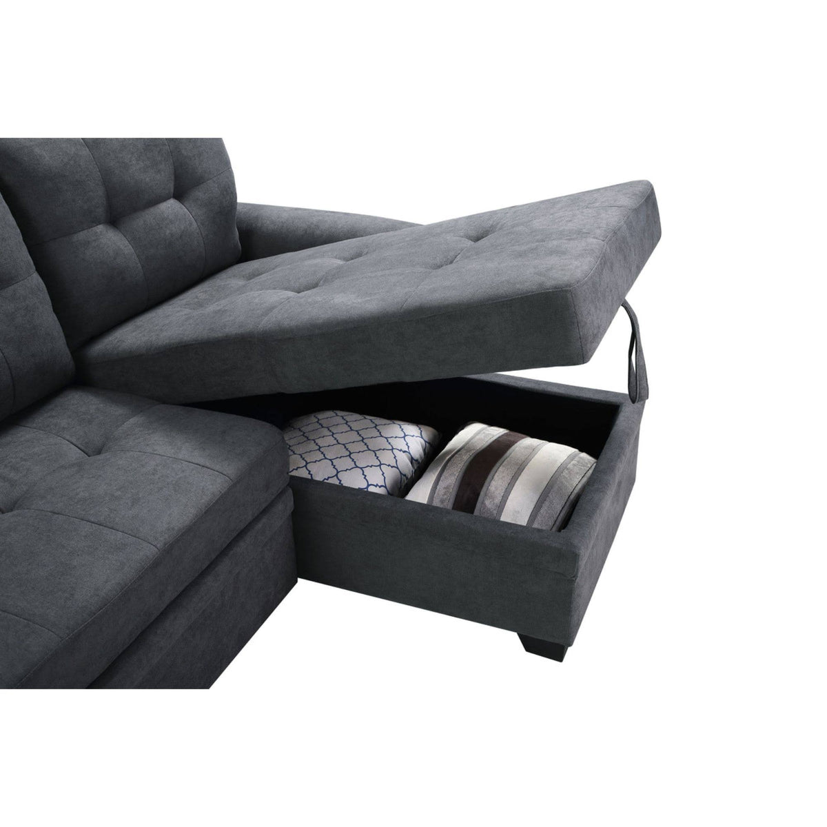 Dark Gray Fabric Reversible Sectional Sleeper Sofa Chaise with Storage N8924