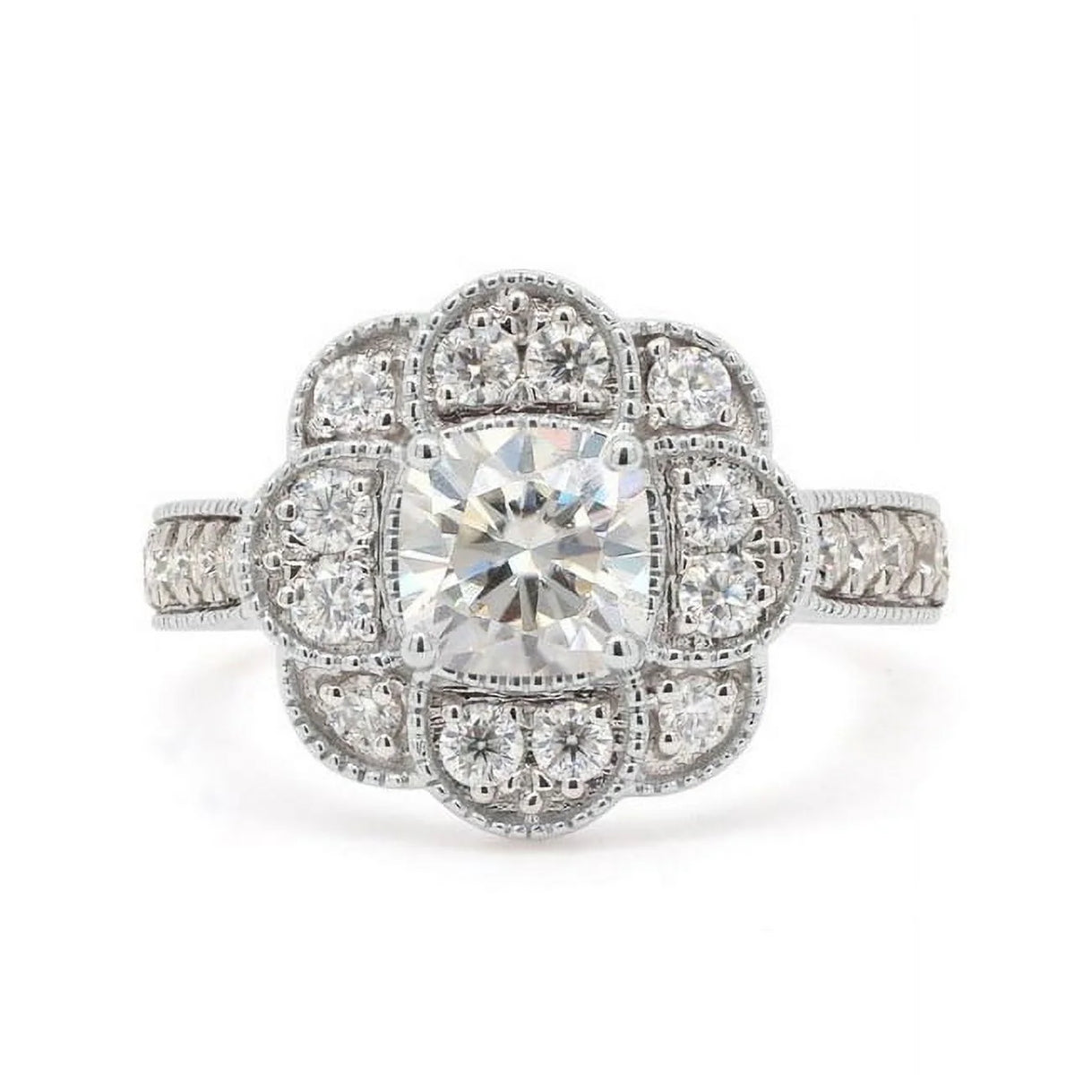 Cushion Cut Moissanite 10K White Gold Halo Ring E389
