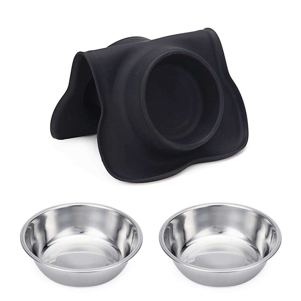 2 Stainless Steel Dog Bowl with Non-Skid Silicone Mat and Food Scoop O4651