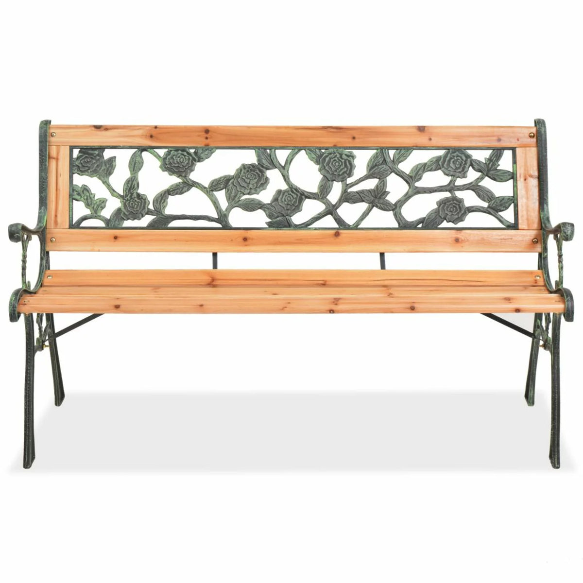 2 Persons Rose-Patterned Metal Garden Bench Z942251