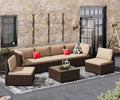7 Piece PE Rattan Patio Sectional Sofa Set with Cushion and Coffee Table E857499
