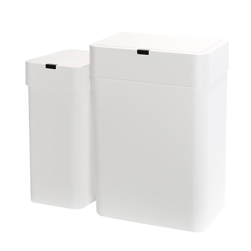 2 Pack Automatic Motion Sensor Trash Can, 2.5 Gallon + 4 Gallon White M8092
