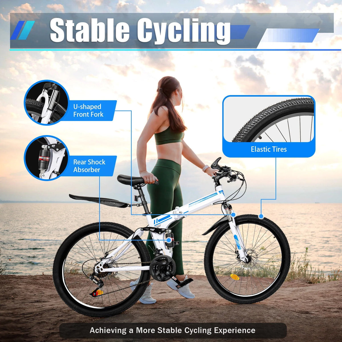26 Mountain Bike 21-Speed Folding Dual Disc Brake Bicycle W669646