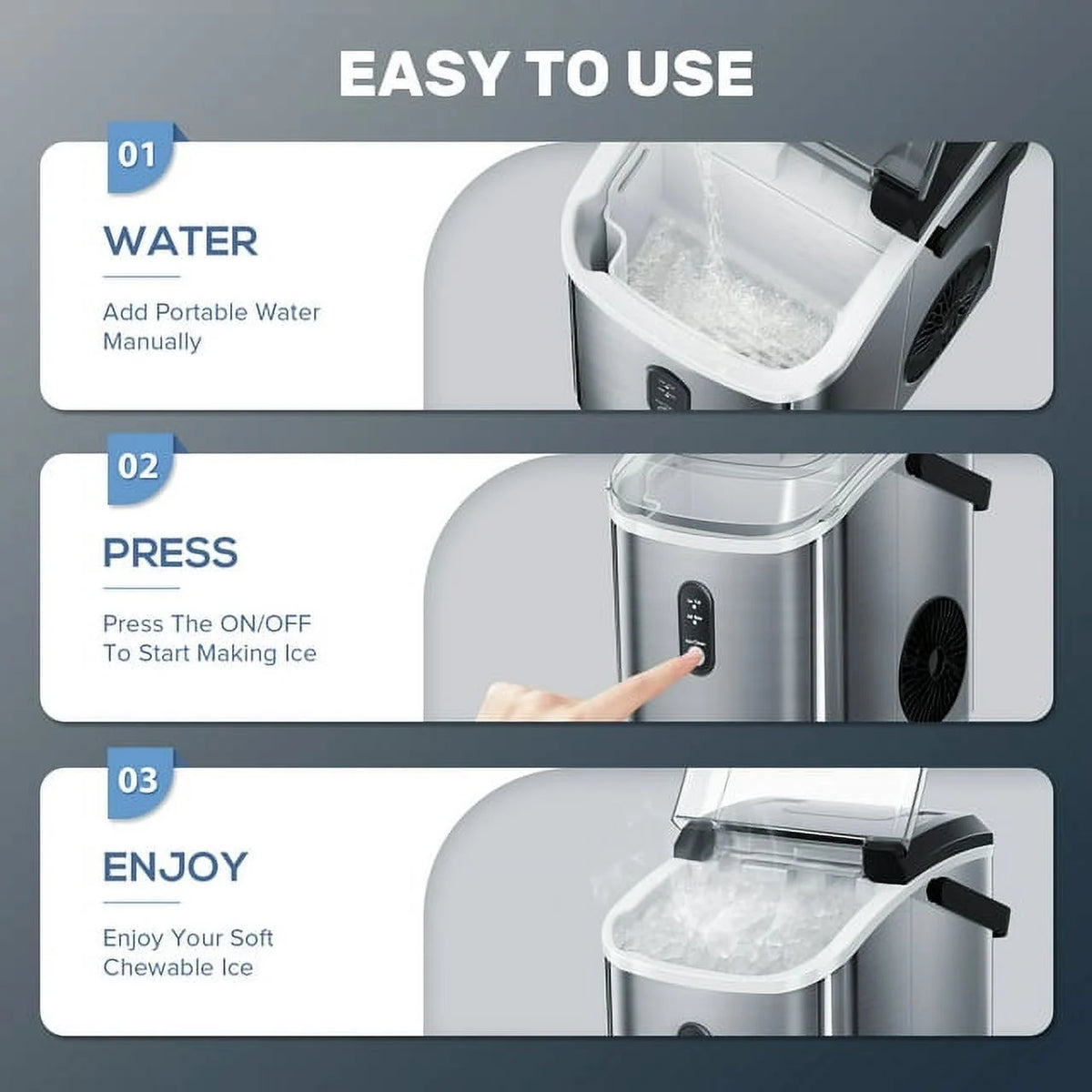 Nugget Ice Maker Countertop with Soft Chewable Pellet Ice, 33lbs/24H, Self-Cleaning, Stainless Steel E99872