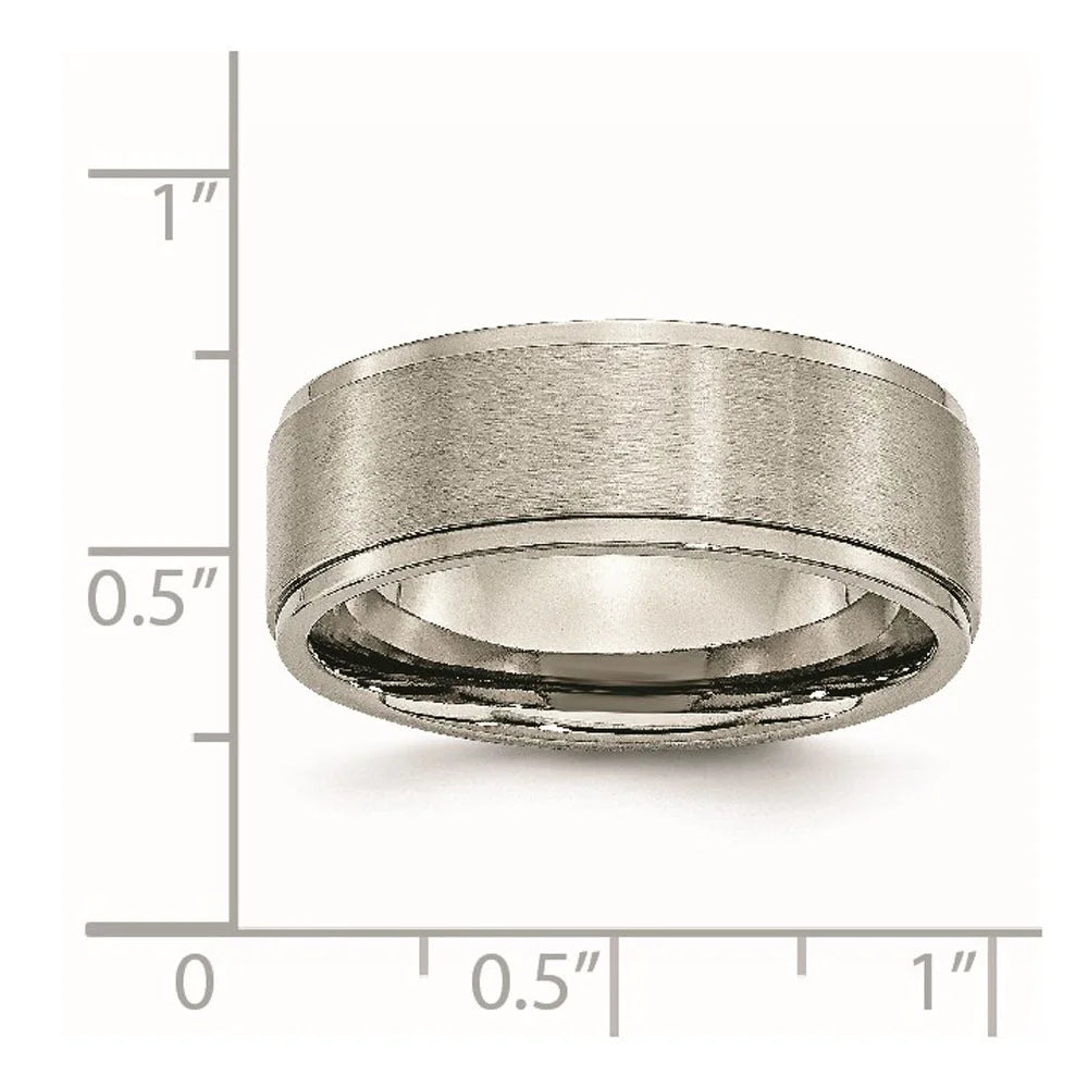 8mm Titanium Brushed Flat Ridged Edge Comfort Fit Band X5387