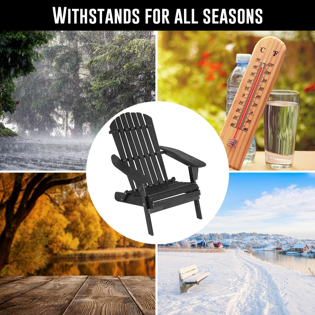 Folding Adirondack Chair Set of 2 Weather Resistant Wood Patio Chair Black P4602