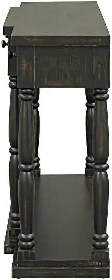 Vintage Wooden Console Table with 4 Drawers and Bottom Shelf Antique Black B109446