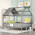 Full Size Wood Bed Frame with Roof and Fence N572671